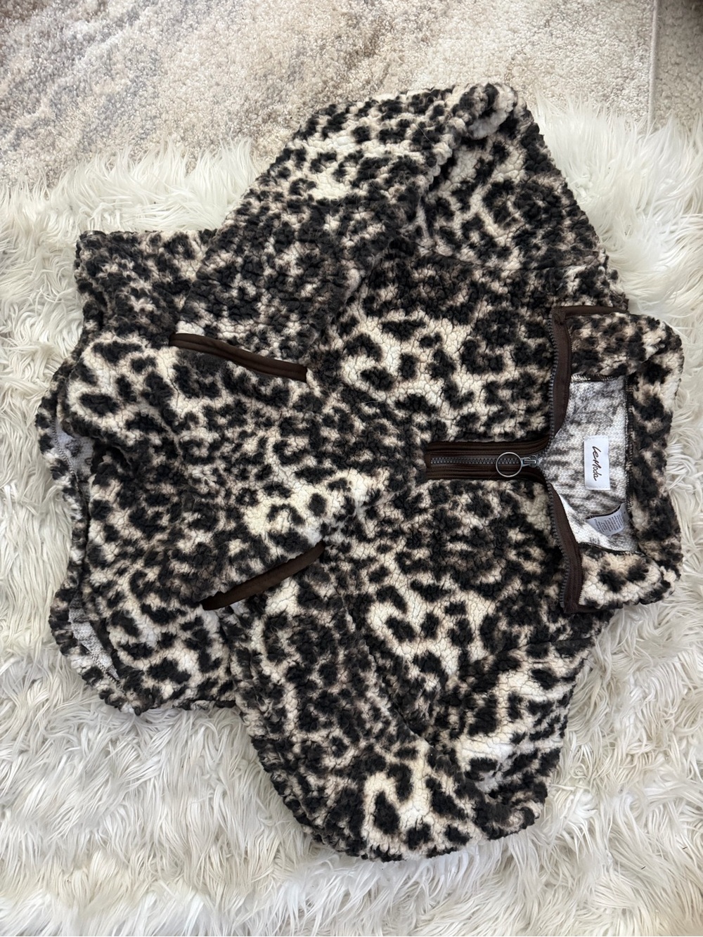 Leopard Print Teddy Quarter Zip Jacket